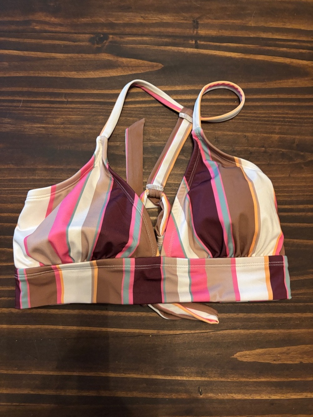 Carve designs pink brown stripe  bikini top small